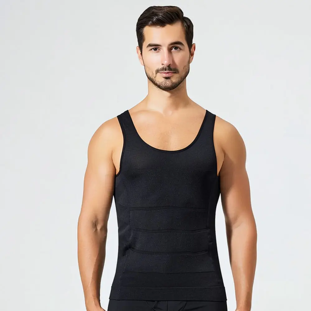 Mens Seamless Compression Tank Top Body Shaper Slimming Vest Abdomen Control Undershirt Athletic Fitness Muscle Gym Shirt