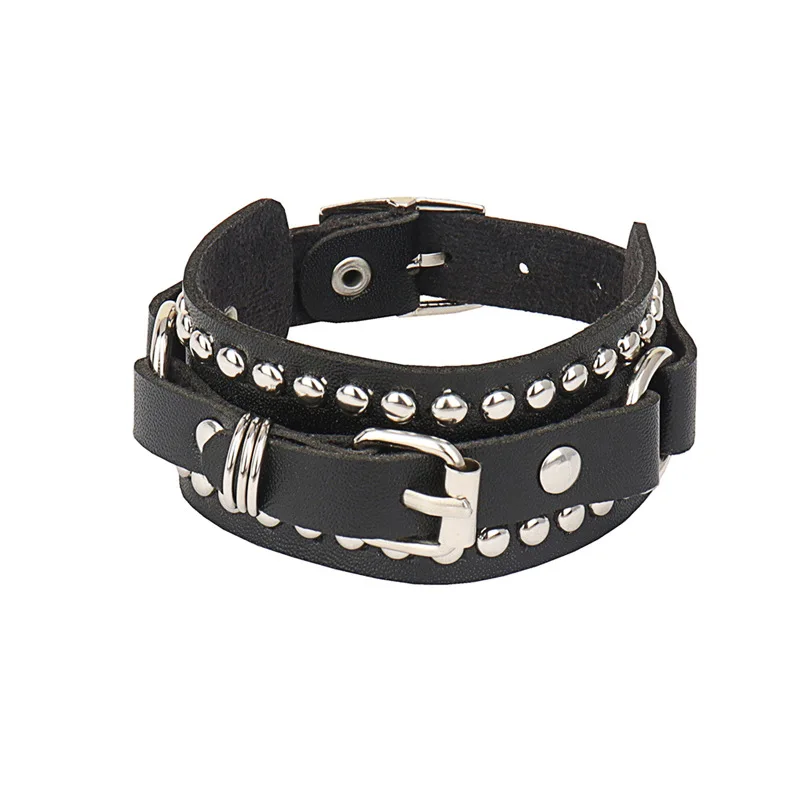 Black Leather Wristband Bracelet Cuff Goth Gothic Punk Bracelets Women Men Spikes Rivet Stud Bangle Cosplay Rock Unisex Jewelry