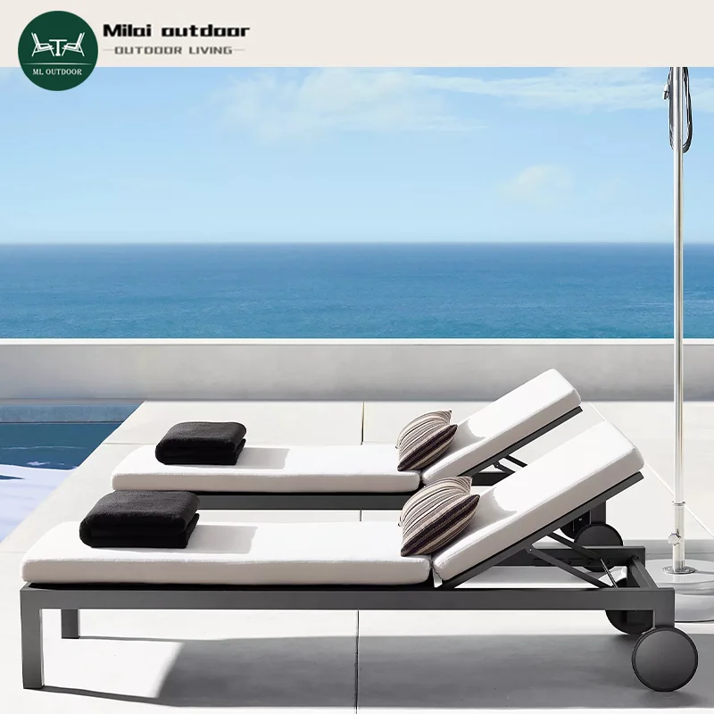 

Factory Hot Sale Outdoor Villa Aluminum Alloy Reclining Chair Garden Swimming Pool Mesh Metal Reclining Bed Beach Sunbed