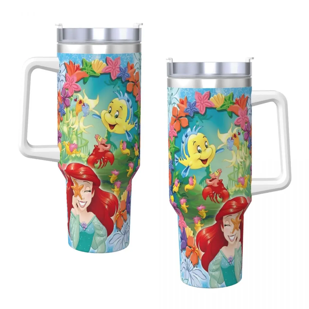 Stainless Steel Tumbler The Little Mermaid Cartoon Car Mugs With Straws Camping Drinks Water Bottle Insulated 40oz Thermal Cups