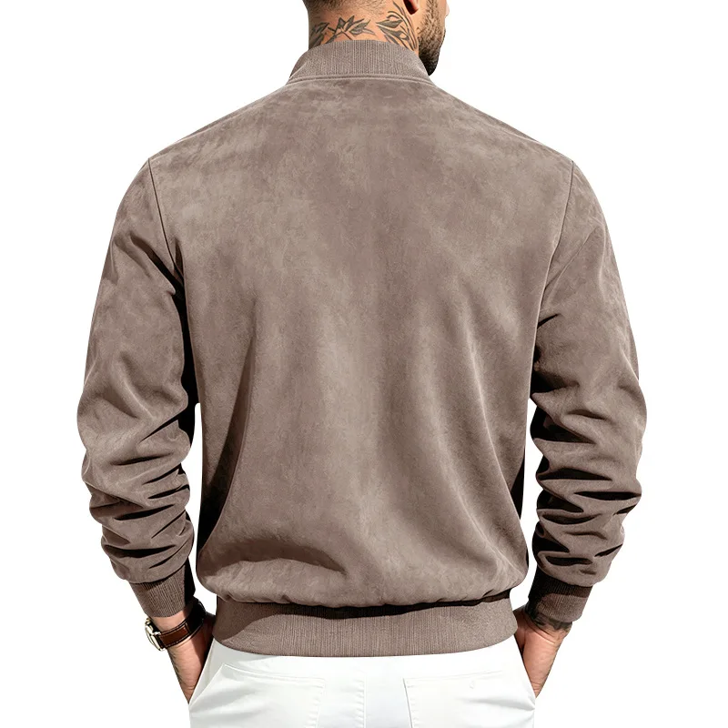 Herren Herbst- und Winter-Freizeitjacke in Übergröße aus Wildleder mit Reißverschluss und Stehkragen, Langarm – Detail 11