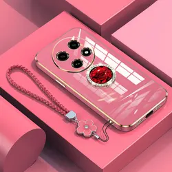 Realme13 pro+ Case Shockproof Lanyard Diamond Ring Cover For Realme 13 12 11 pro plus 12x 5G Plating Soft Case with Stand Holder