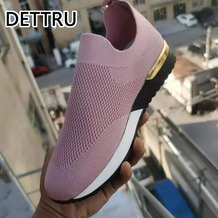 DETTRU Zapatillas Mujer 2022 Trendy Mesh Platform Sneakers Socks Shoes Tenis Feminino Breathable Casual Sports Shoes Women Flats