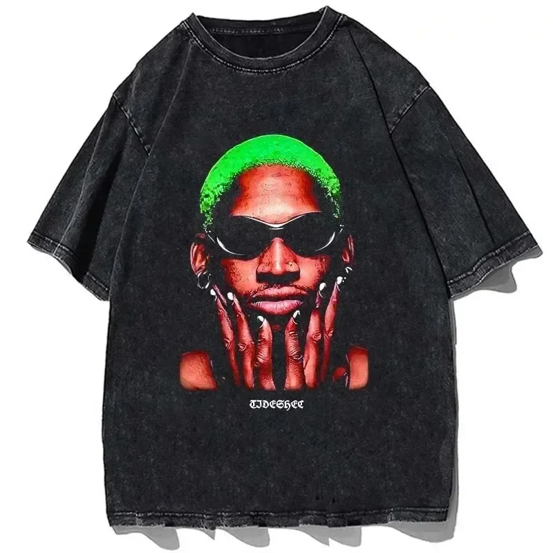 2024 Hip Hop Streetwear Men Dennis Rodman T Shirt Rapper Print T-Shirt Washed Short Sleeve Harajuku Tee Tshirt Portrait Graphic