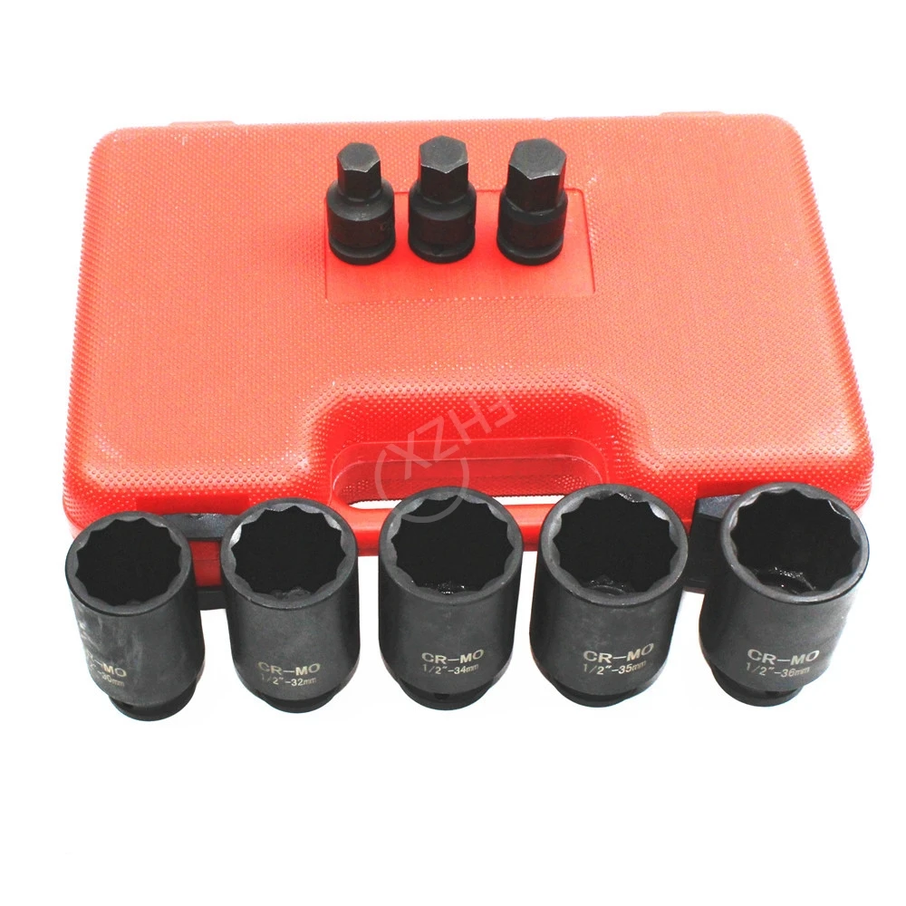 

1/2 8pcs Impact Socket Set 30-36mm H14-19 Heavy-duty Wrench For Automotive Transmission Shaft Quenching Process Cr-Mo Workshop