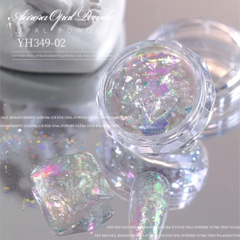 1Jar Aurora Mermaid Opal Flakes Nail Glitter Holographic Iridescent Rub Dust Opal Powder Shiny Chameleon Flakes Nails Decoration