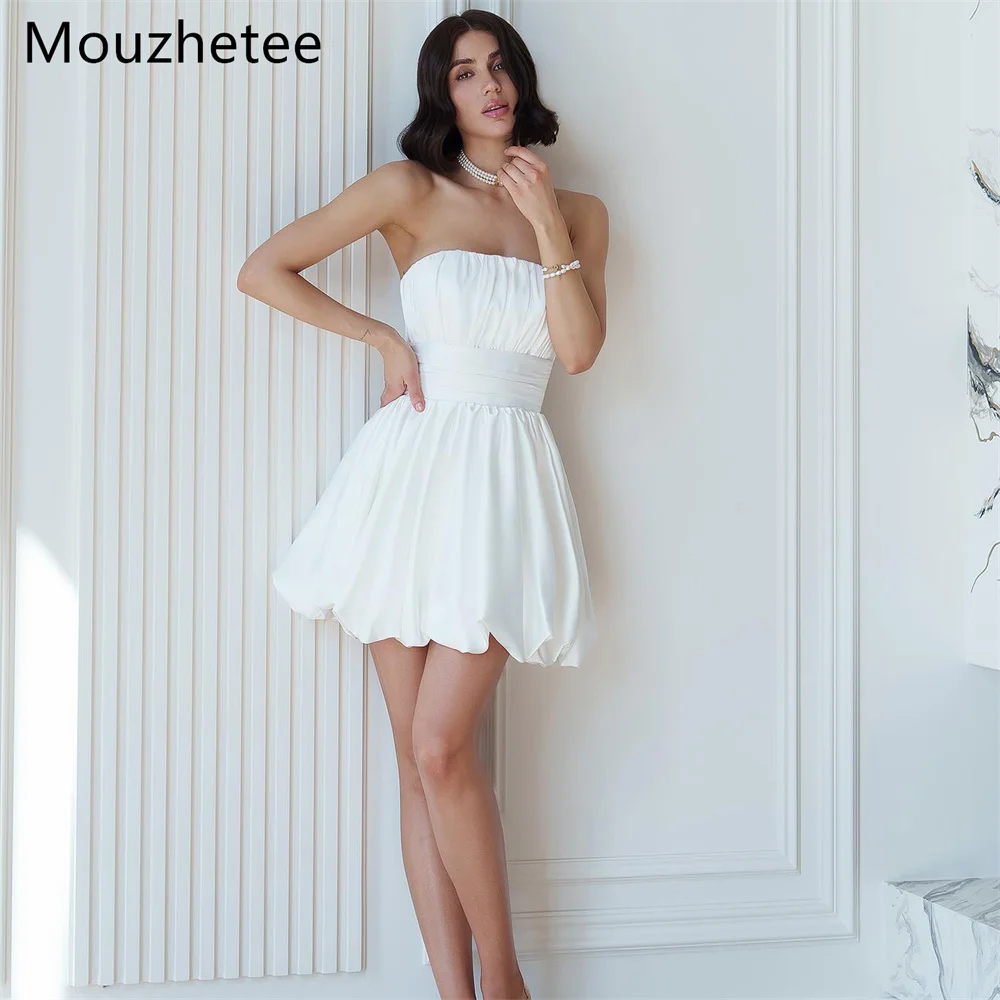 

Mouzhetee A-Line Strapless Pleat Simple Wedding Dresses Sleeveless Mini Elegant Brides Gown Custom Made 2026