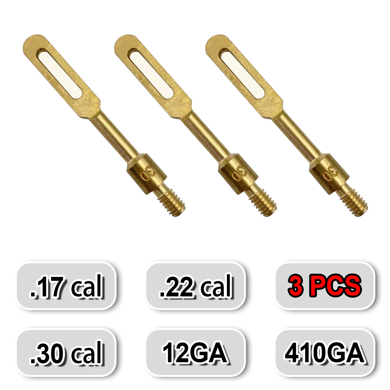 3pcs Gun Cleaning Patches Brass Holder Slotted Loops Tip Rifle Handgun Bore Barrel Maintenance Kit for 12GA 5.56mm 7.62mm .17cal