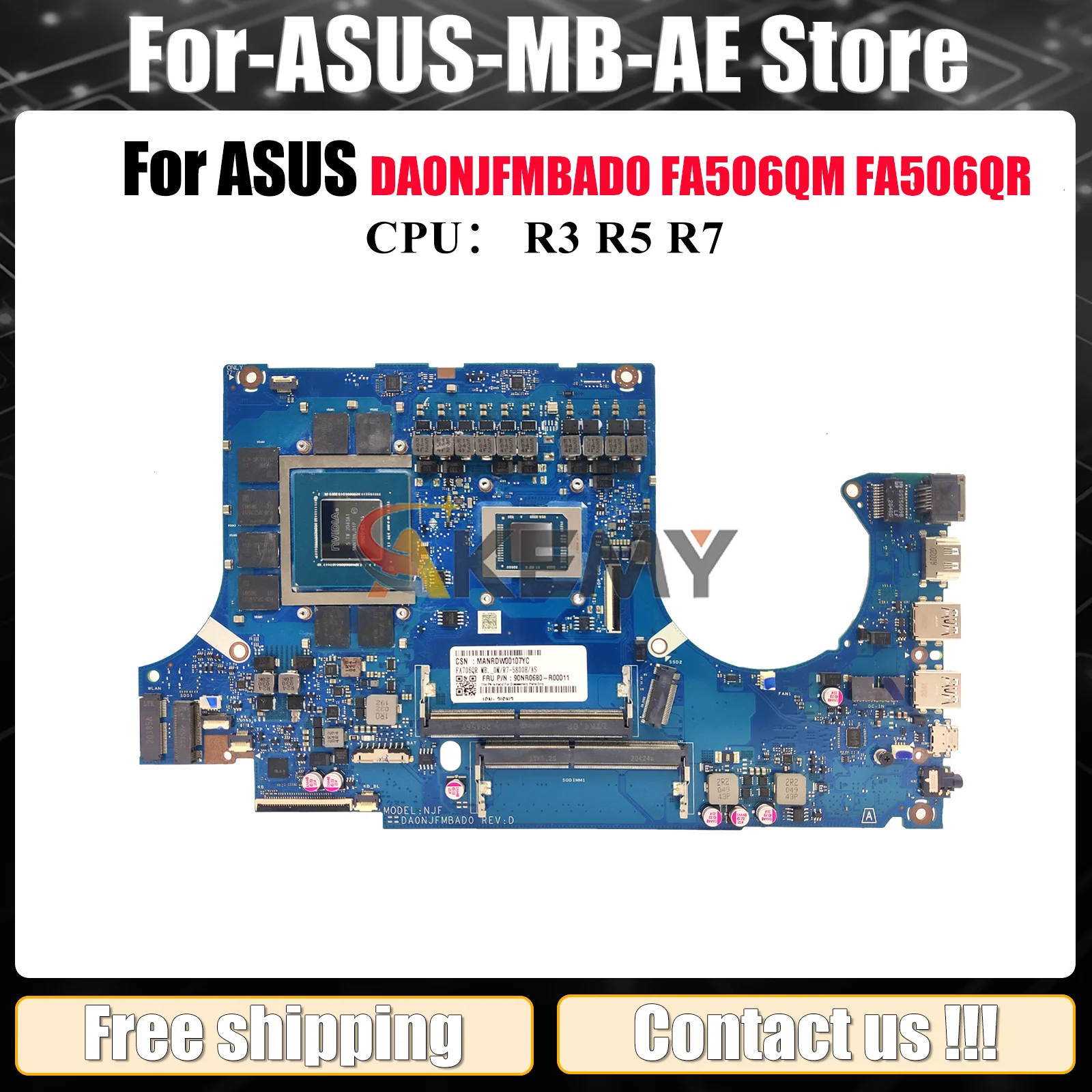 

DA0NJFMBAD0 Материнская плата для ноутбука ASUS TUF Gaming FA506QR FA506QM FA506Q Материнская плата для ноутбука с процессором R3 R5 R7 100% tests OK stk