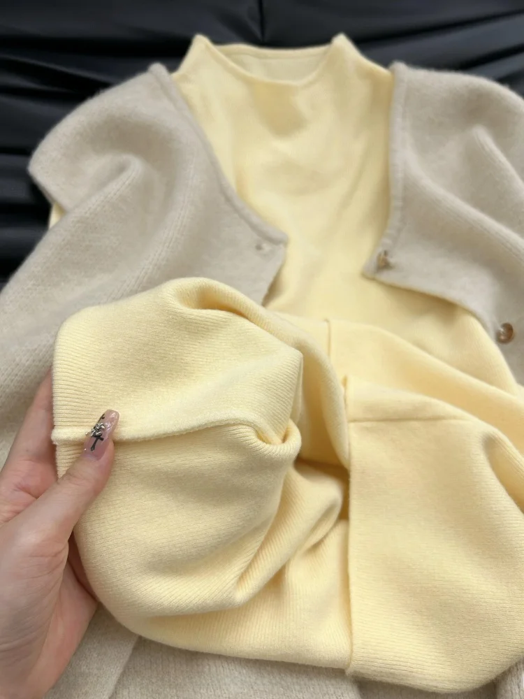 قاعدة محبوكة بقصة ضيقة باللون الأصفر الناعم irt ملابس داخلية شتوية مريحة وفضفاضة للتنقل Faion لون نقي f High Co...