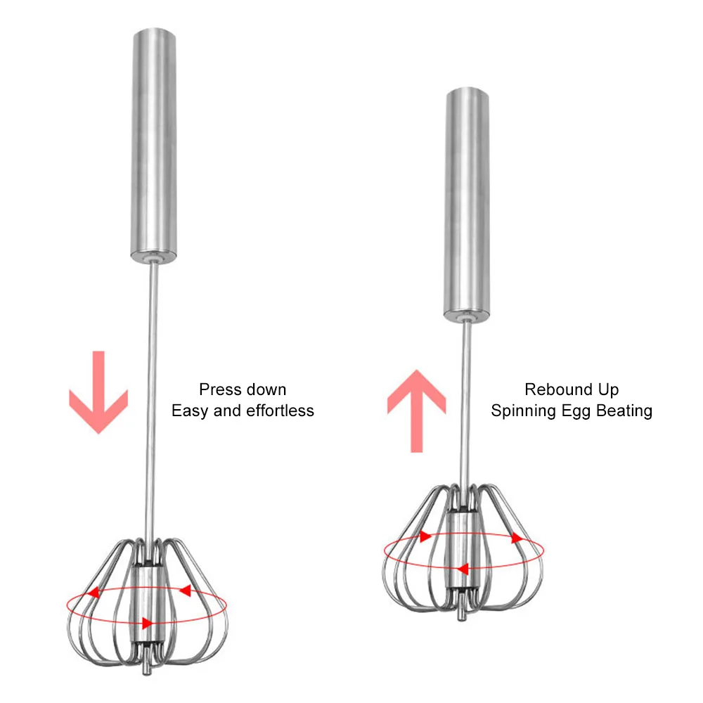 Semi-automatic Egg Beater Stainless Steel Whisk Manual Press Type Rotary Egg Beater Self Turning Egg Stirrer Kitchen Accessories