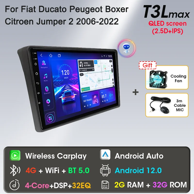 Carplay Voor Fiat Ducato Peugeot Boxer Citroen Jumper 2 2006-2022 Android Auto Radio Multimedia Speler Navi GPS DVD Head Unit