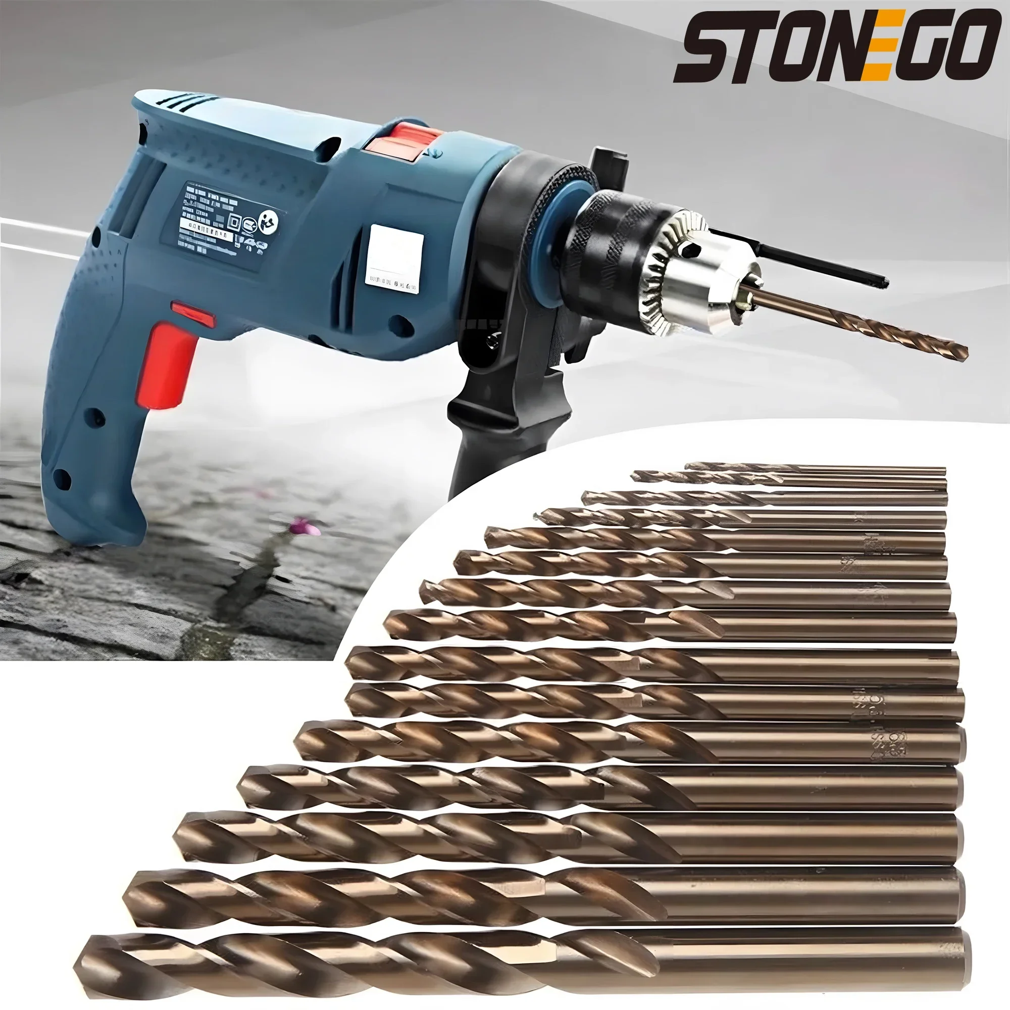 

STONEGO 15PCS High Speed Steel HSS Twist Drill Set 1.5-10mm Straight Shank for Wood Plastic Aluminum Iron