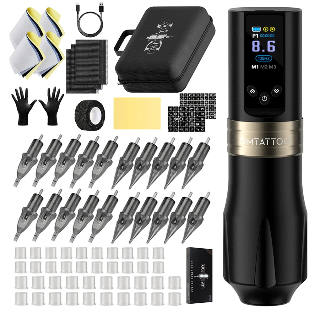 DM Cesar New Adjustable Tattoo Pen Kit Permanent Makeup Tattoo Machine Kit Wireless Tattoo Gun Kit for Tattoo Artist