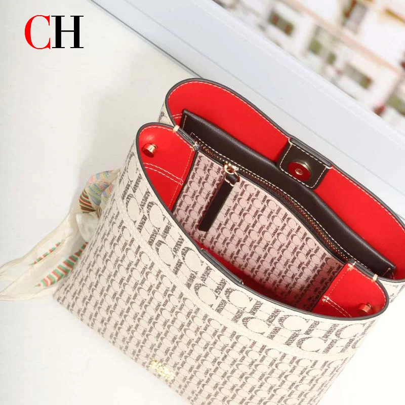 CH Women Vintage Crossbody Bag With Decor Silk Scarf Large Capacity Shoulder Bag Luxury Designer Daily Shopping Messenger Purse - view 6