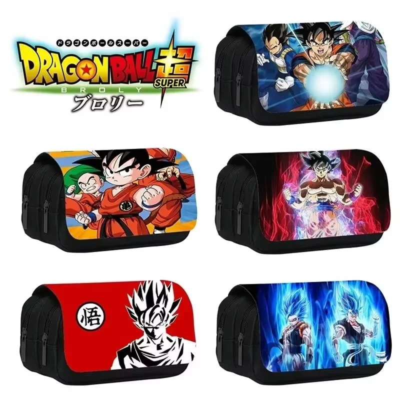 Hot Dragon Ball Z Goku Vegeta Pencil Case Double-Deck Ultra-Large Capacity Nylon Anime Pencil Bags Student School Supplies Gifts