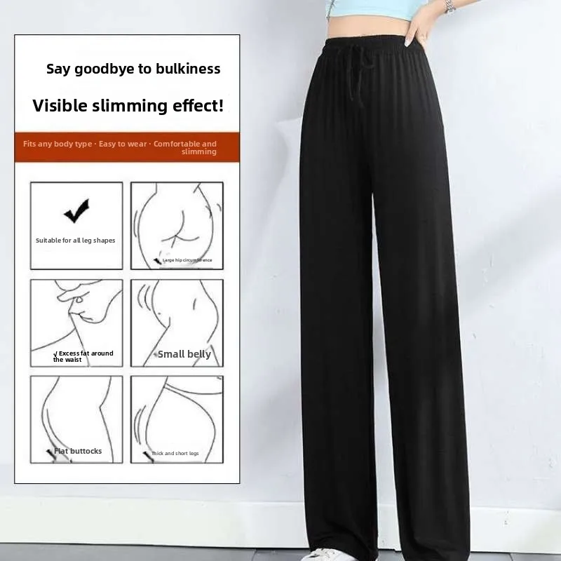 

High Waist Modal Wide Leg Pants Women's Summer Draped Casual Trousers Cleanfit Sle PVC Fabric Slimming Base Layer Pants