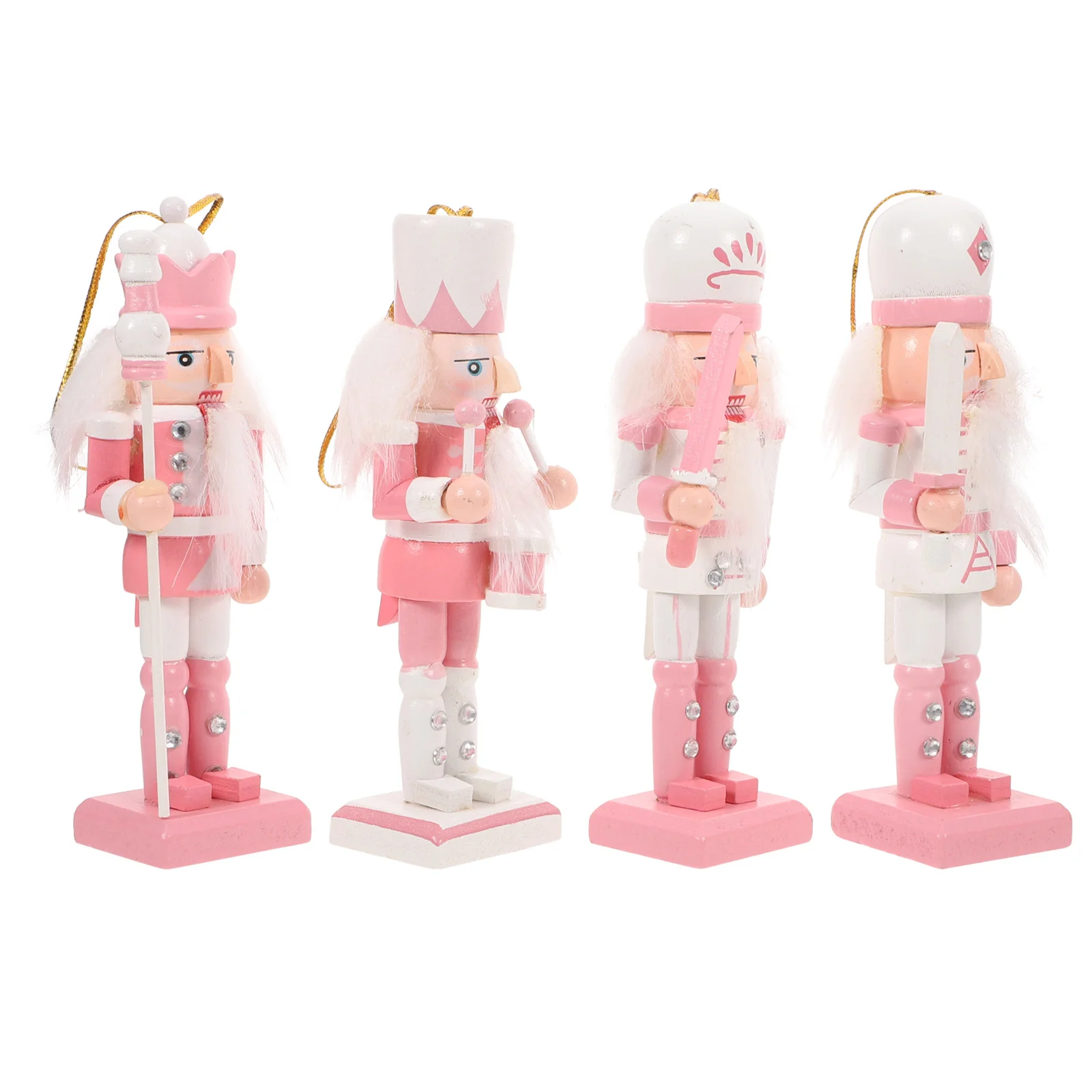 

4 Pcs Nutcracker Pendant Wooden Nutcrackers Christmas Decorations Wreath Desktop Figures Xmas Stickers