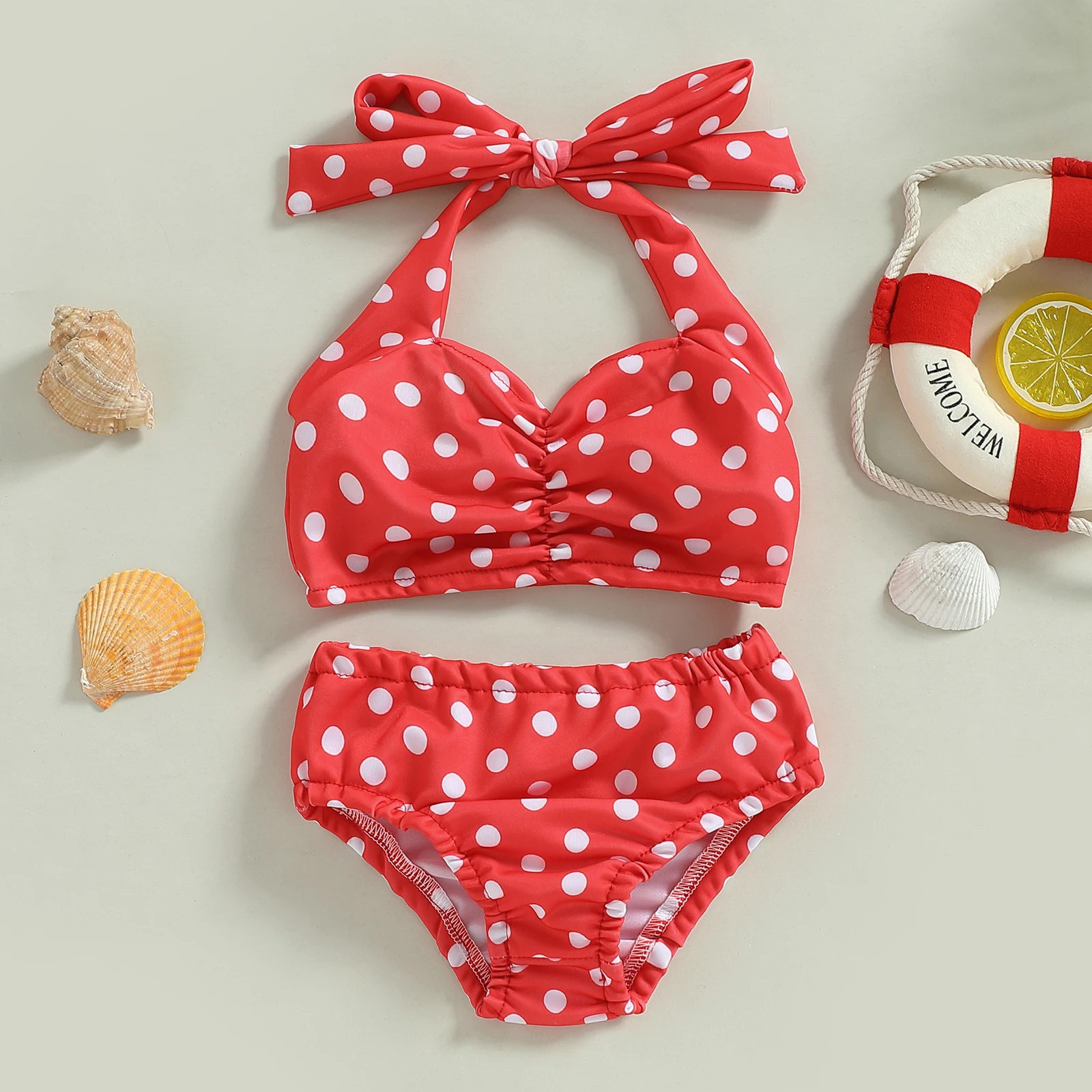 Yiiciovy Toddler Baby Girl 2pcs Summer Bikini Set Swimsuits Sweet Dot Print Sleeveless Bandage Halter Tops Beach Shorts Swimwear