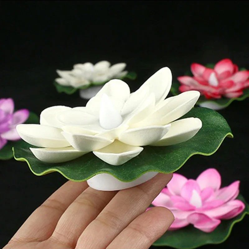 LED مقاوم للماء مصباح شمعة إلكترونية محاكاة العائمة لوتس نهر مصباح السوق الليلي بارك كشك متمنيا مصباح زخرفة المياه