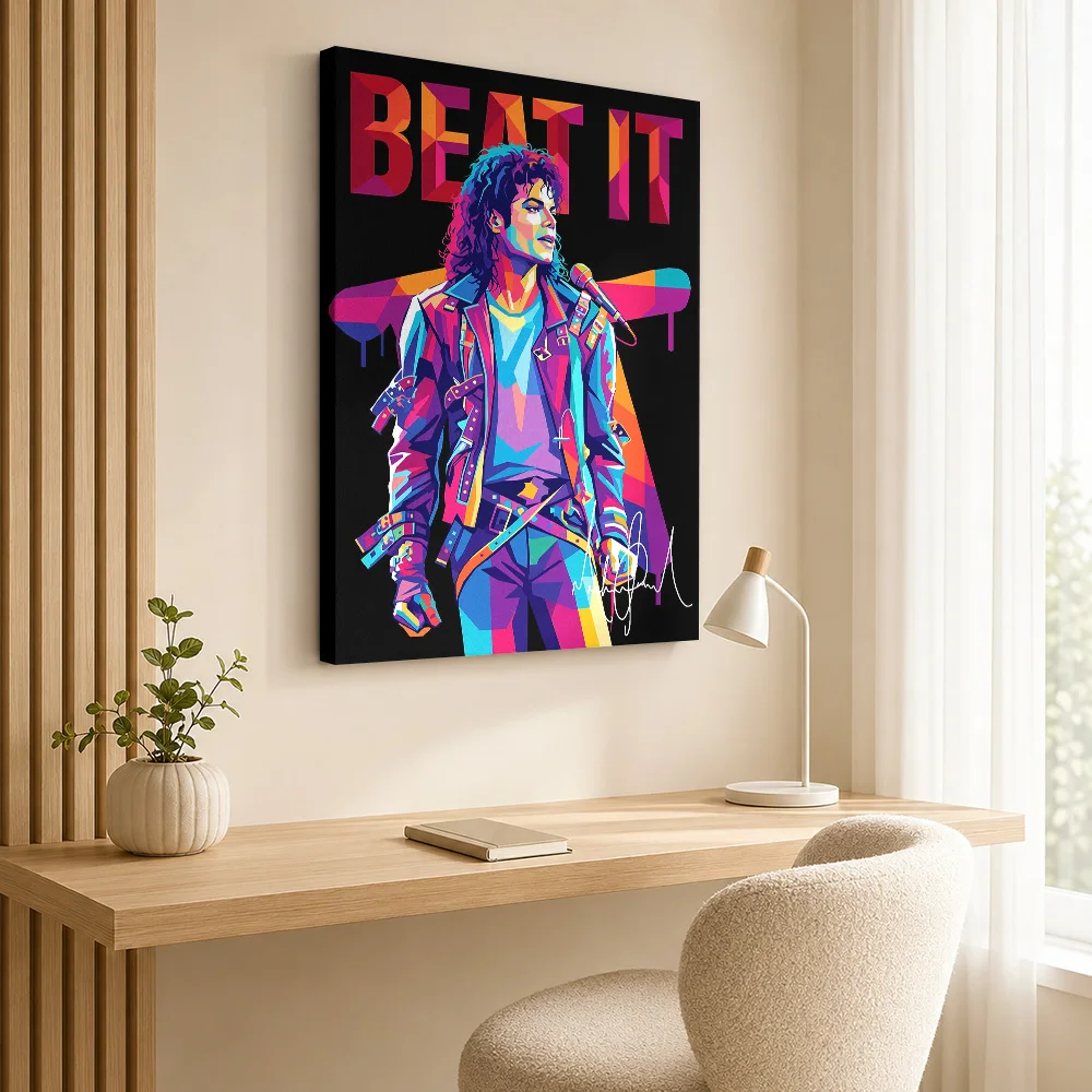 Michael Jackson Beat It Canvas Poster Personalized Photo Rainbow Color Blocks Wall Art For Home Recording Studio Birthday Gift