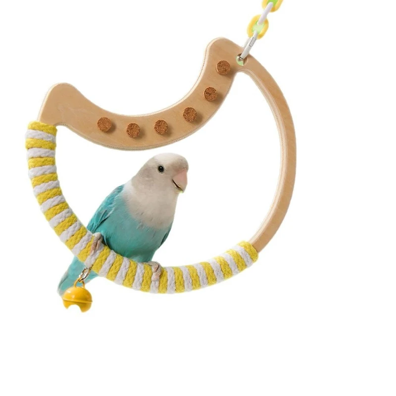 

Parrot Swing Chew Toy Nail Grinding Perch Moon Hanging Ring Bird Cage Climbing Ladder for Lovebird Conure Small Birds Toy Stand