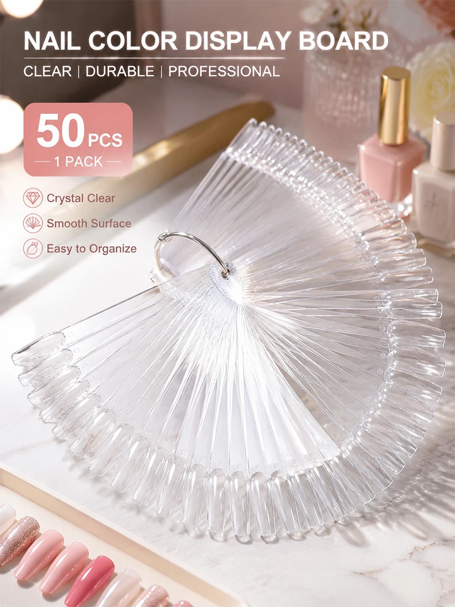 Clear Nail Practice Tips Fan Shape Nail Polish Color Testing Swatch Sticks Flat Nail Art Training Models for Gel Polish Display
