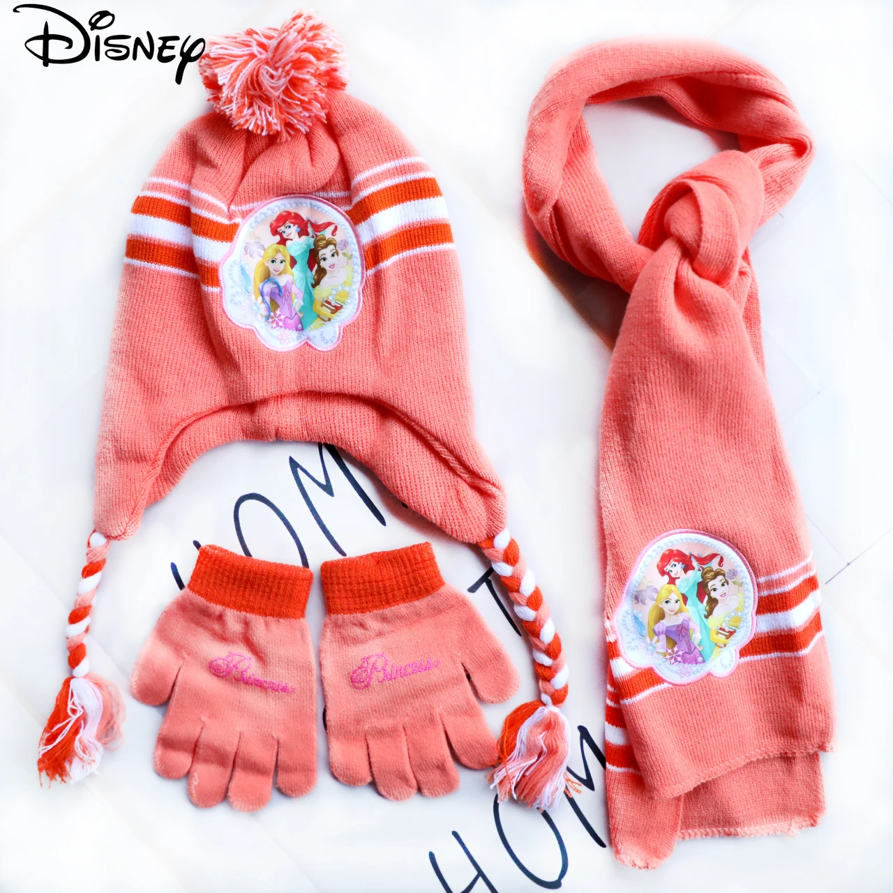

3 шт./компл., детская шапка для детей от 4 до 8 лет, шапка принцессы с героями мультфильмов, шарф, перчатки, шапки, вязаные комплекты, шапка для девочек, согревающие головные уборы для девочек