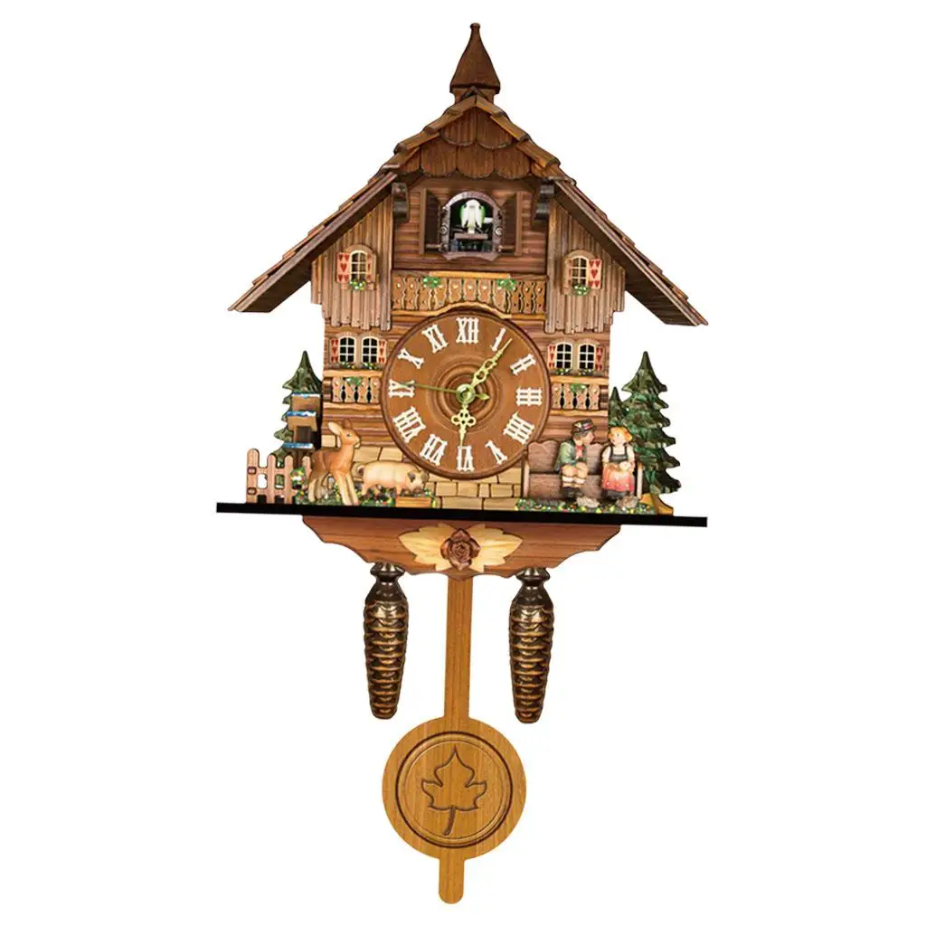 

Cuckoo Clock Wooden Cartoon House Pendulum Swing Clock Ornamental