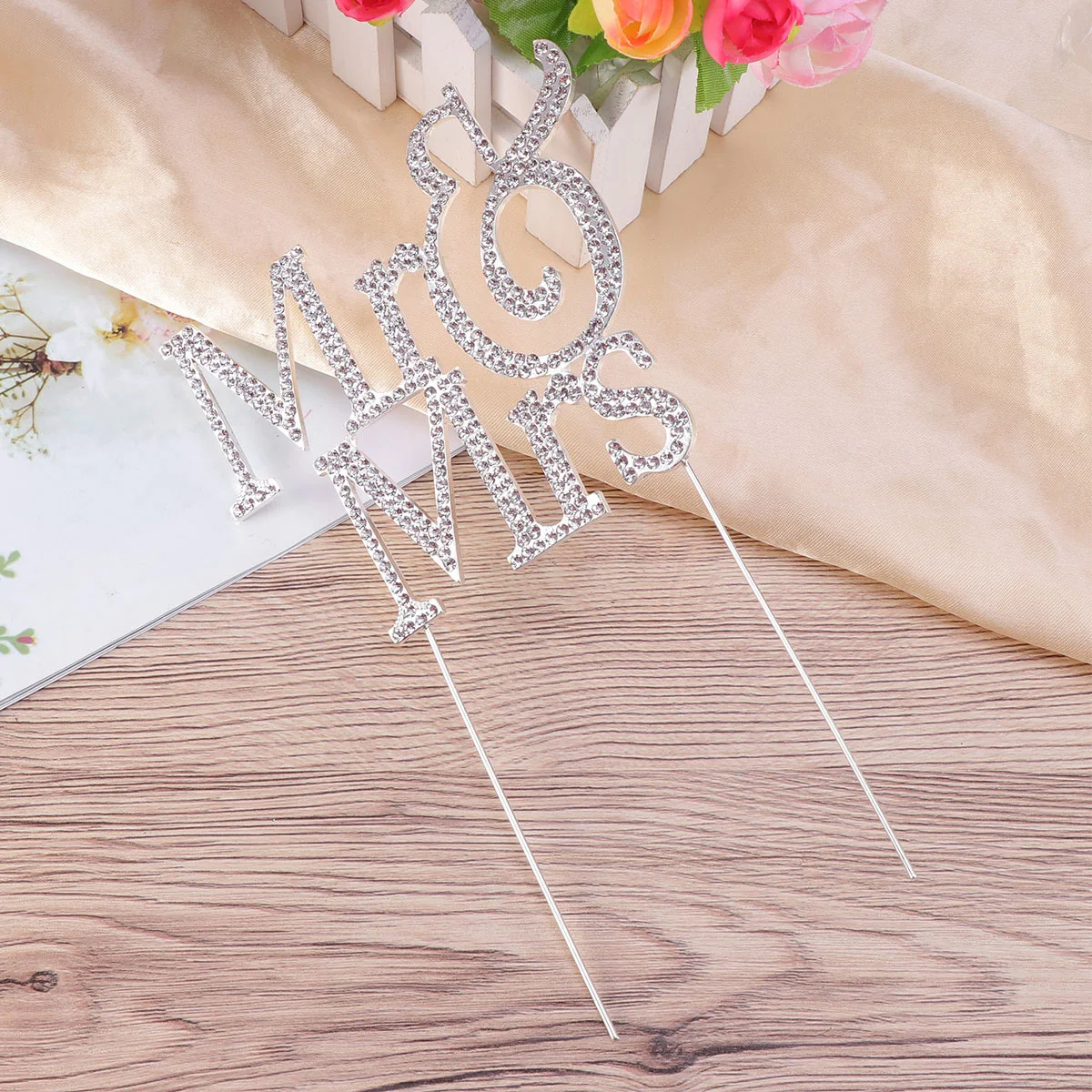 1 pezzo di topper per torta in lega di diamanti Mr Mrs Wedding Party Silver Cake Picks Decorazione romantica per fidanzamento di compleanno
