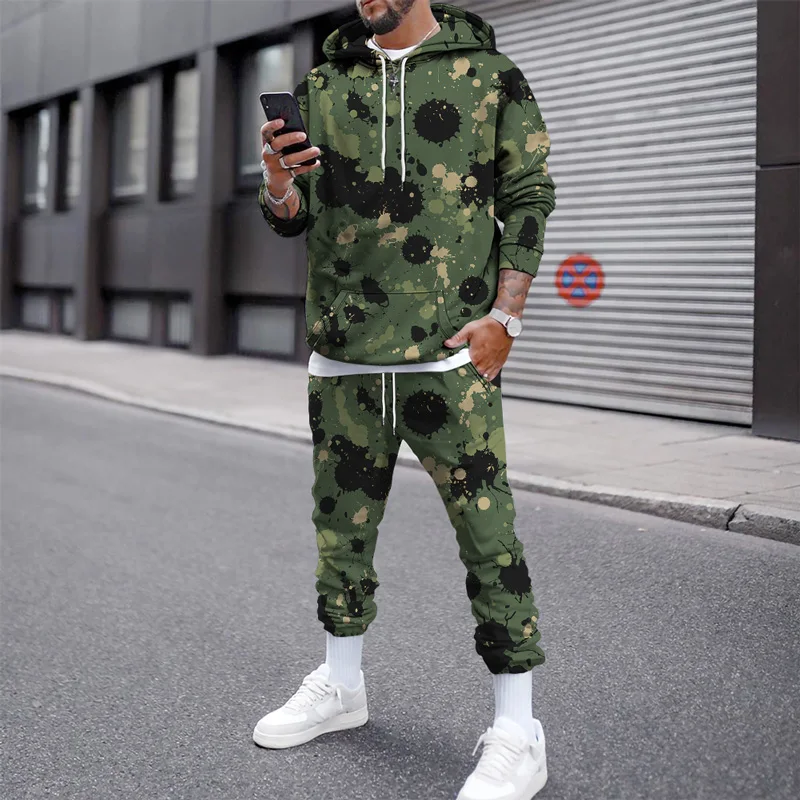 Color Graffiti 3D Autumn Winter Male Hoodie Jogging Tracksuit For Men Mens Hooded Sweatshirt Sets Men Hoodies Two Piece Sets