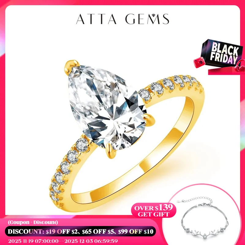 

Новинка, кольцо ATTAGEMS с муассанитом D цвета, кольцо с грушевидной огранкой 3, 0 карат, искусственное серебро, чистое золото 18 К, 14 к, 10 к, Au585, кольцо для женщин, Изящные Ювелирные изделия