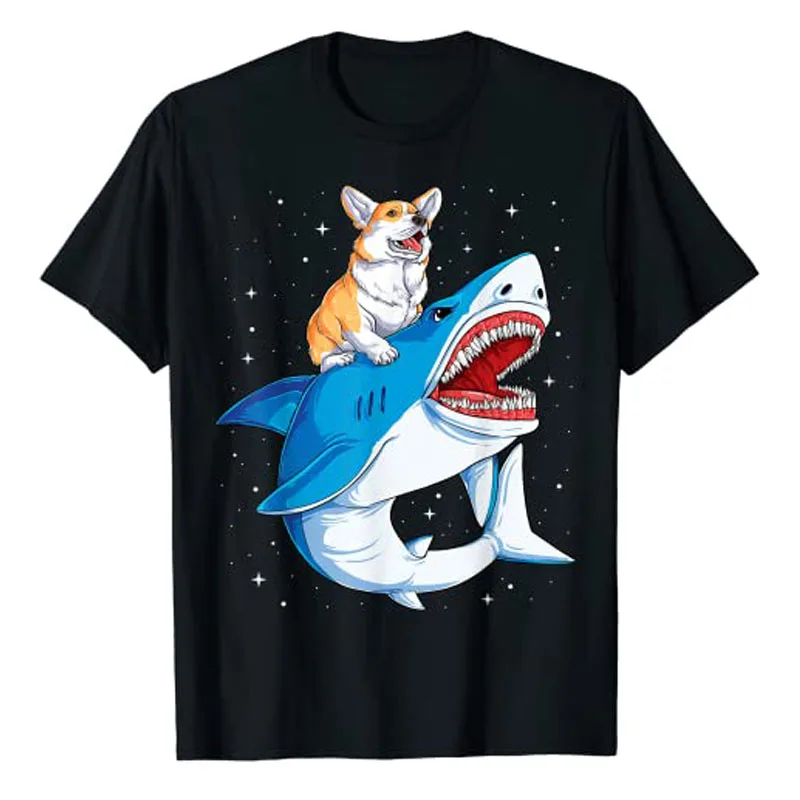 

Corgi Shark Shirts Kids Boys Men Space Galaxy Jawsome Gifts T-Shirt Dog Lover Tops Cute Graphic Tee Tops Short Sleeve Blouses