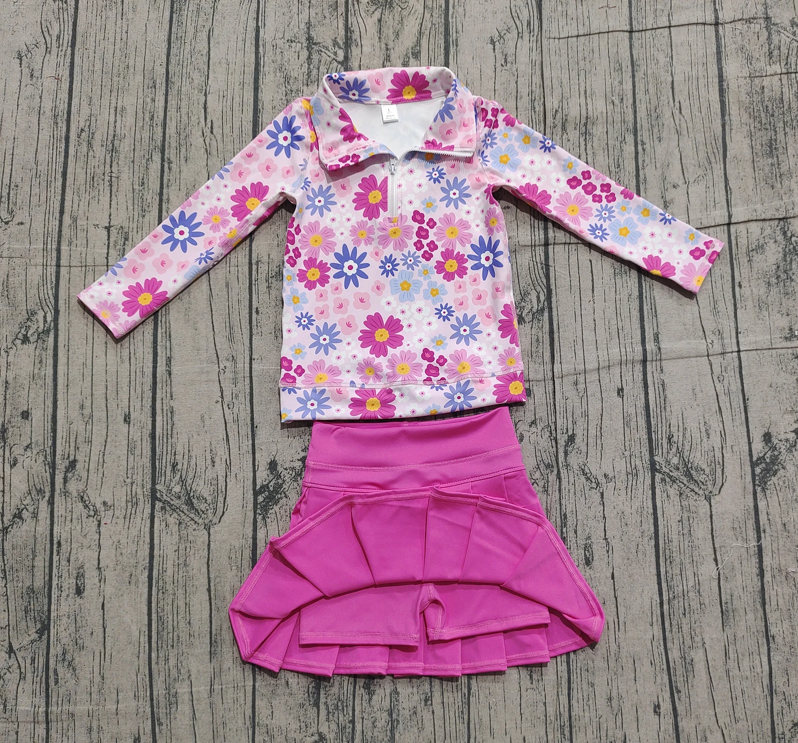 Z1031-09 GLD1418 أطفال بنات الزي بلوزة طويلة الأكمام مع تنورة مجموعة ملابس اليوغا للأطفال #2