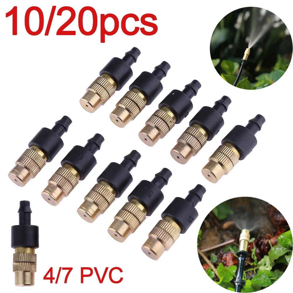 

10/20pcs 4/7PVC Outdoor Misting Cooling System Garden Irrigation Watering 1/4'' Brass Atomizer Adjustable Garden Micro Sprinkler