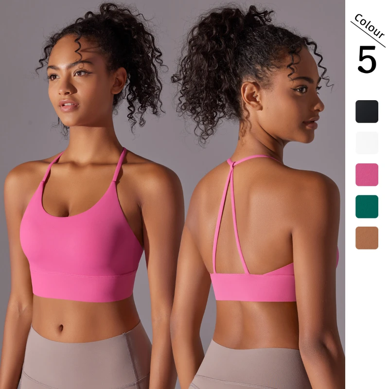 

Ground double-sided nylon solid color beauty back cross sling sports running fitness yoga clothes sports underwear quick-drying