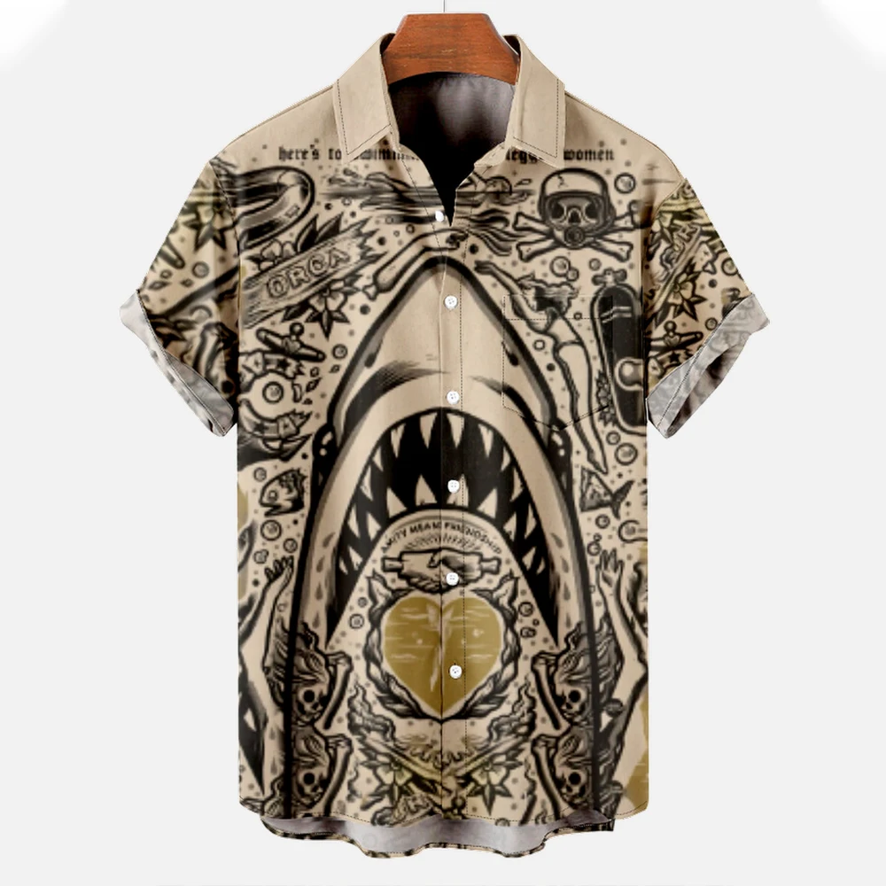 Shark 3d Print Casual Short Sleeved Animal Men's Shirt Summer Shirt For Men Clothing Breathable Hawaiian Shirt Men