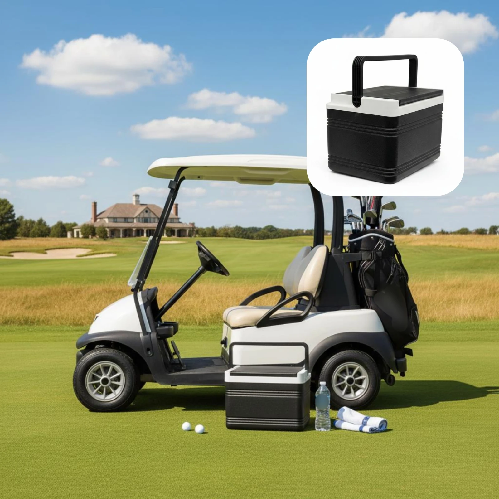 Golf Vehicle Cooler Large Capacity Insulated Cooler Box Mounted Ice Box Built-in Handle Portable Ice Chest Lightweight