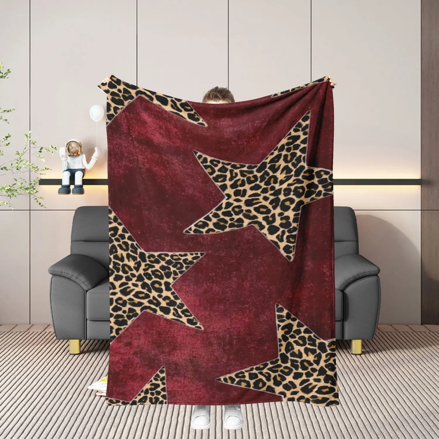 Retro Burgundy Base Leopard Star Contrast Fashion Texture Art Pattern Soft Blanket Fit Living Room Bed Travel Multi-scene Home
