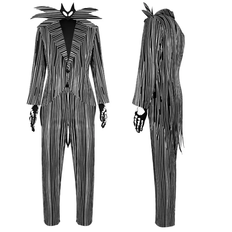 

Movie Nightmare Jack Cosplay Costume Christmas Horror Skelling Stripe Uniform Outfit Skeleton Outfit Halloween Carnival Party