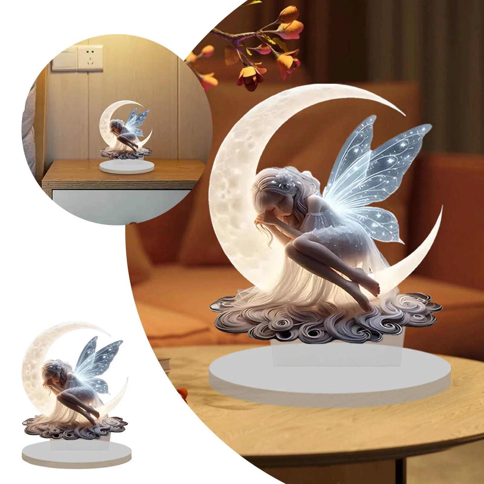 Moon Fairy Supplies 2d Flat Acrylic Decoration Home Decorations Crafts Decorative Party Desktop Display Charm Elegant Ornaments