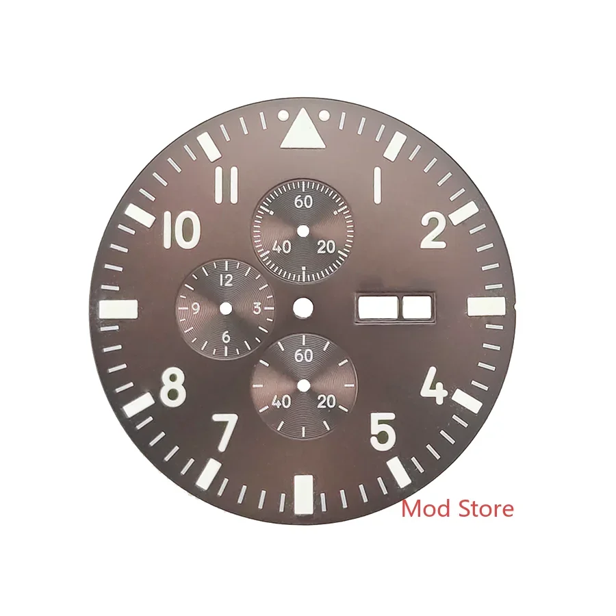 37.7mm Brown Black Pilot's Chronograph Watch Dial Copper Set For Miyota Cal.0S00 Movement 12 Hours