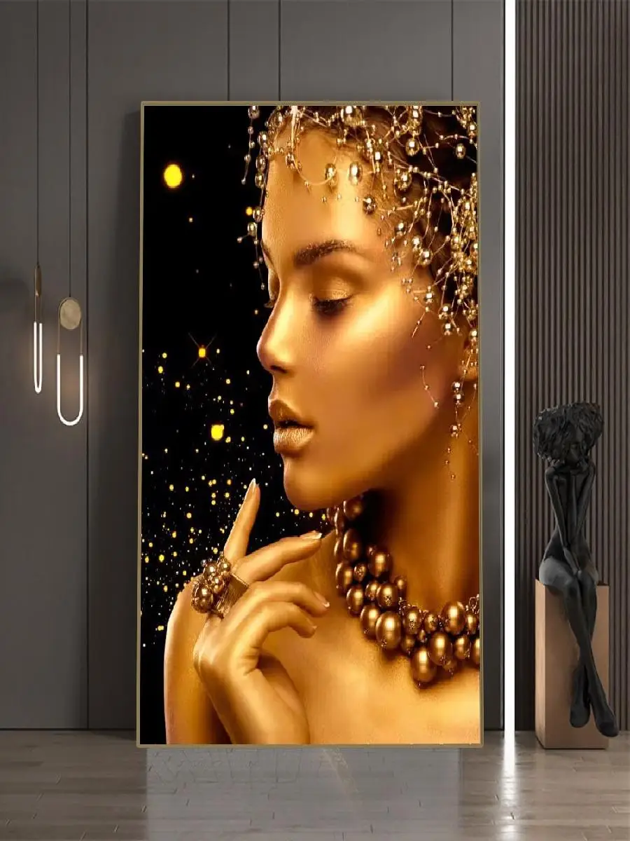 Modern Gold Makeup Women Canvas Painting Decorative Wall Art Posters for Living Room Home Decor Unframed