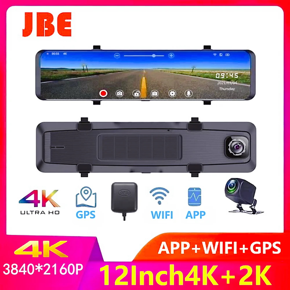 

Car Dvr 12 Inch 4K 3840*2160P WIFI GPS Mirror Dash Cam Dual Len Dashcam Drive Recorder Stream RearView Mirror IPS Screen Camera