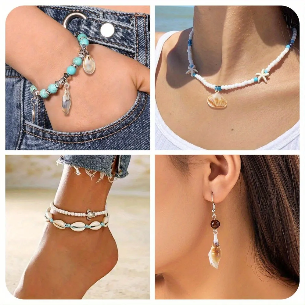 3/12/24 قطعة المعلقات على شكل محارة نجم البحر البني الأبيض ، أساور يدوية ، أقراط القلائد ، ديكور عيد الميلاد وعيد الحب