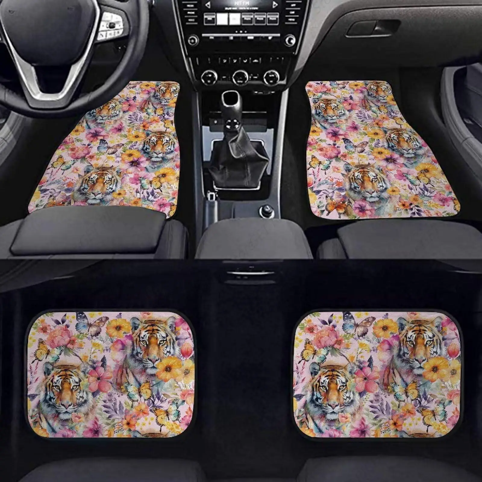 

Alfombrillas Universales Para El Suelo Trasero Y Lantero L Coche, Alfombrilla Antislizante Con Diseño Flores Y Mariposas Tigre