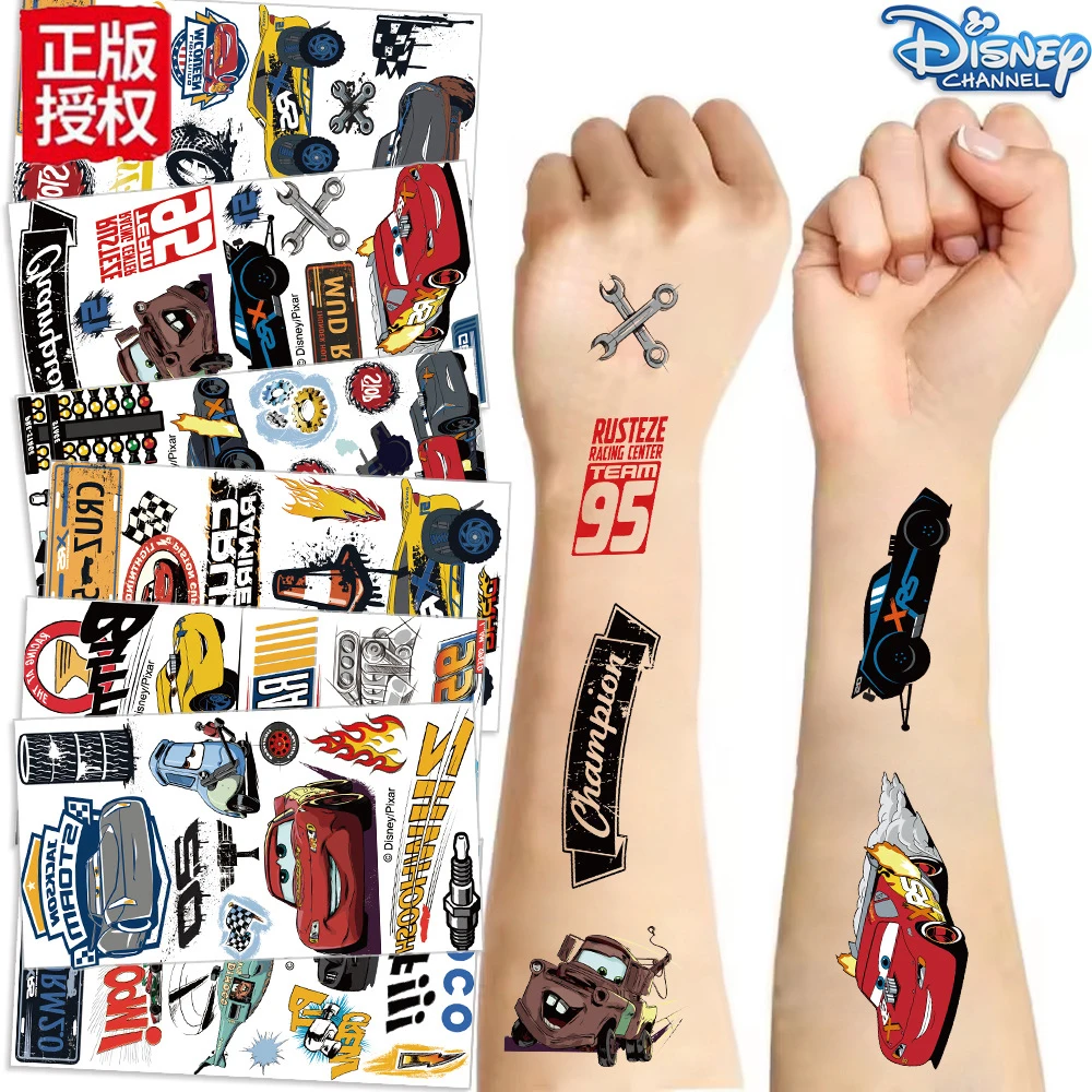 Autocollants de Tatouage Temporaire Imperméables pour Enfant, Dessin Animé Disney, Voitures Rains McQueen, Décalcomanies Cool, Décoration de ix, Jouet, 10 Pièces