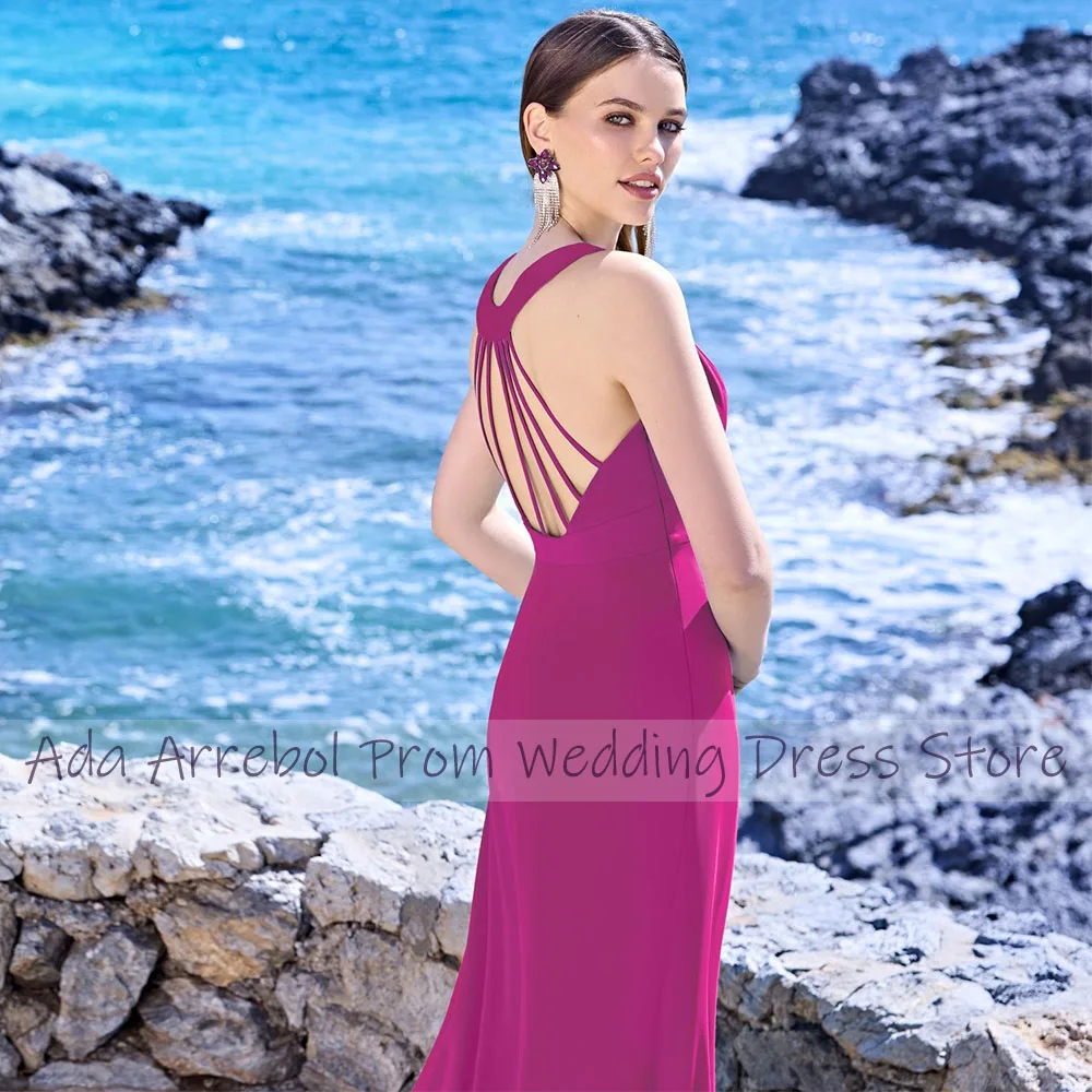 Fuchsia Cocktail Dresses for Women 2023 A Line Deep V Neck Sexy Cocktail Gowns Asymmetrical Beading Side Slit A Line Party Dress