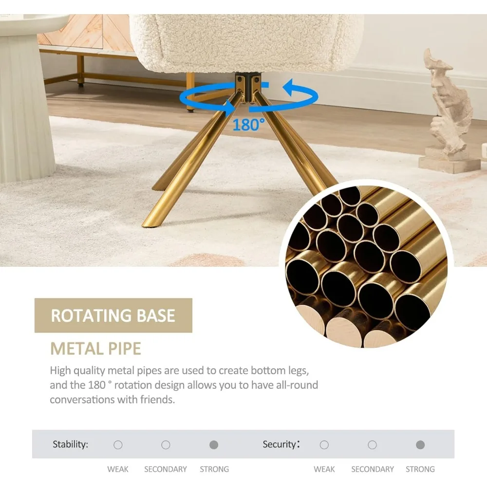 كرسي مكتب بدون عجلات 180 ° كرسي دوار، كرسي مكياج بأرجل ذهبية، كراسي متقاطعة مريحة لغرفة النوم، غرفة المعيشة، غرفة المنزل #3
