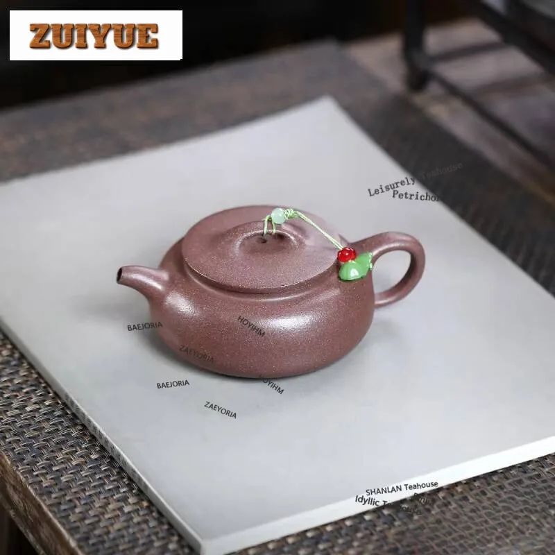 

160ml Creative Yixing Purple Clay Teapots Handmade Flat Pot Raw Ore Peach Blossom Mud Kettle Zisha Tea Set Cafes Collection
